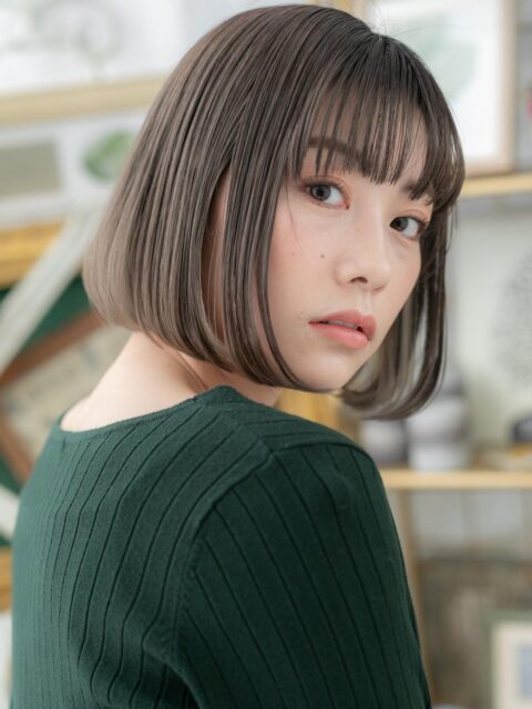 大人可愛い切りっぱなし黒髪ボブ20代30代