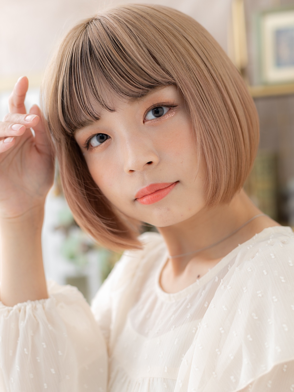 大人可愛いセクションカラー韓国風小顔ボブ20代30代