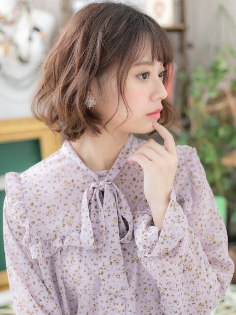 大人可愛い斜めバングふわミディミディアム20代30代