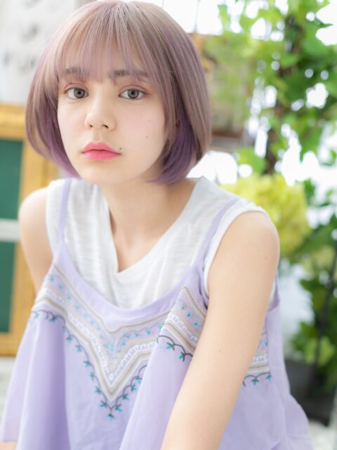 大人可愛いガーリーラベンダーボブ20代30代