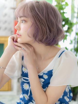 大人可愛いラベンダー前下がりボブ20代30代