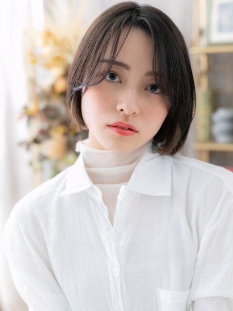 大人可愛いかきあげバング小顔ボブ20代30代