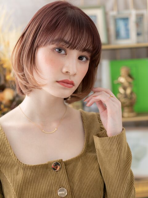 大人可愛いピンク小顔ボブ20代30代