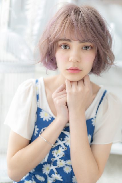 外国人風インナーハイライト小顔前髪カール