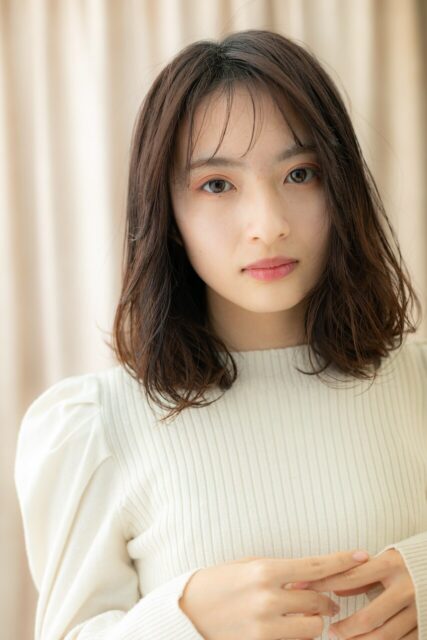 アッシュブラックハイライト大人ボブパーマ20代30代40代