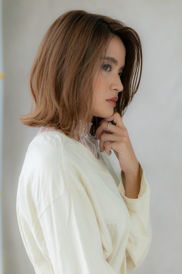 10代20代30代かきあげバング大人ハイライト外ハネボブ