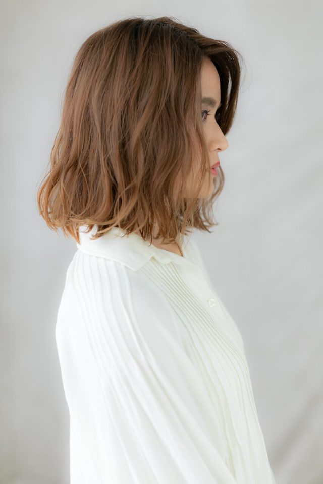 10代20代30代オレンジカラーハイライト小顔大人ボブ