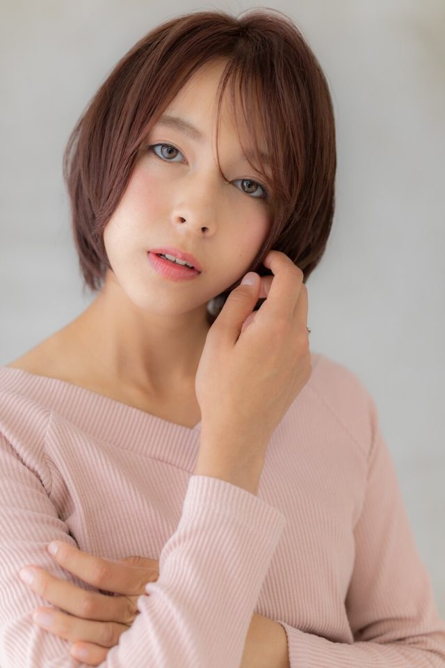 20代30代40代ピンクカラー極細ハイライトミニボブ