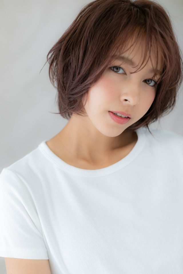 20代30代40代ピンクブラウンくせ毛風Ａラインボブ