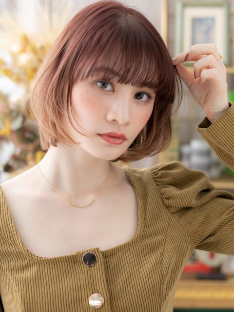 大人可愛い細めハイライトボブ20代30代