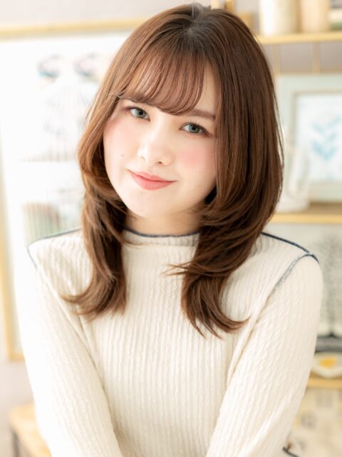 大人かわいい姫カットレイヤーミディ30代