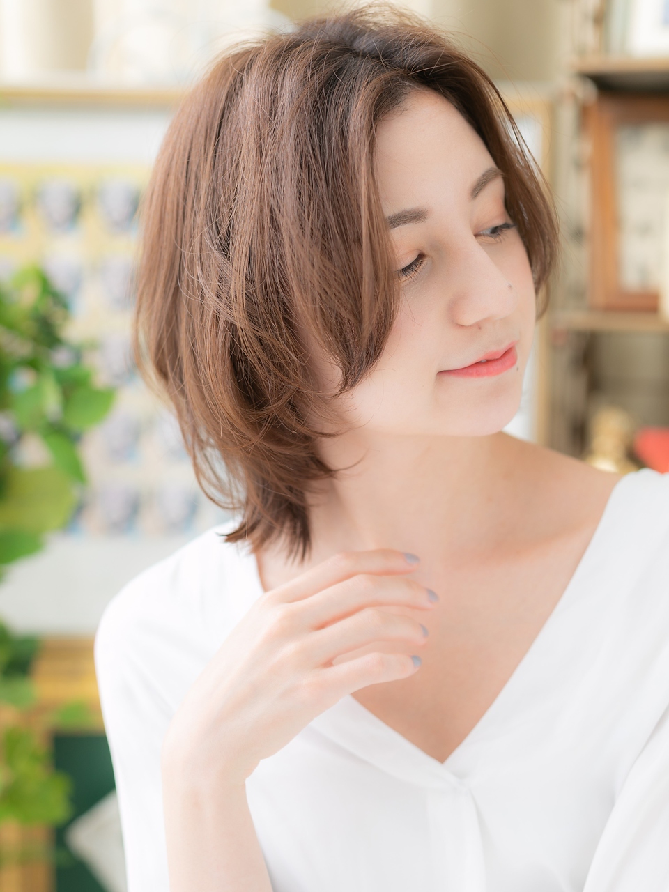 くすみベージュセンターパートウルフ20代30代