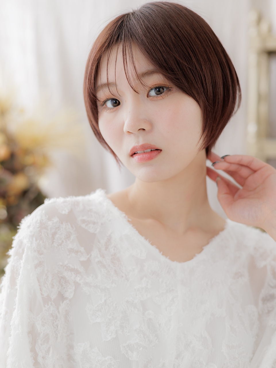 大人可愛いマロンベージュ小顔ショート20代30代