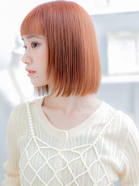 大人可愛いアプリコットオレンジボブ20代30代
