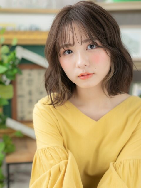 シースルーバングハイライトロブヘアー20代30代