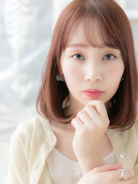 大人可愛い艶髪ミルクティーピンクボブ20代30代