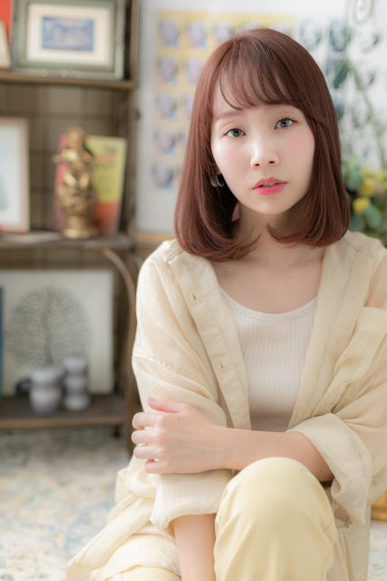 シースルーバング小顔前下がりメルトカラー