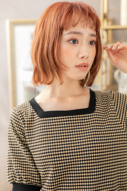 フレンチガーリーオン眉前下がりボブパーマ