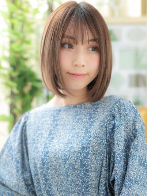 大人可愛いマロンベージュボブ20代30代