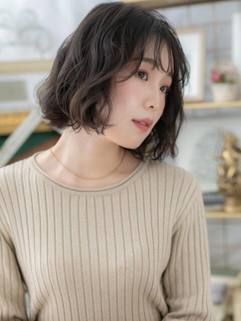 大人可愛い暗髪バレイヤージュボブ20代30代