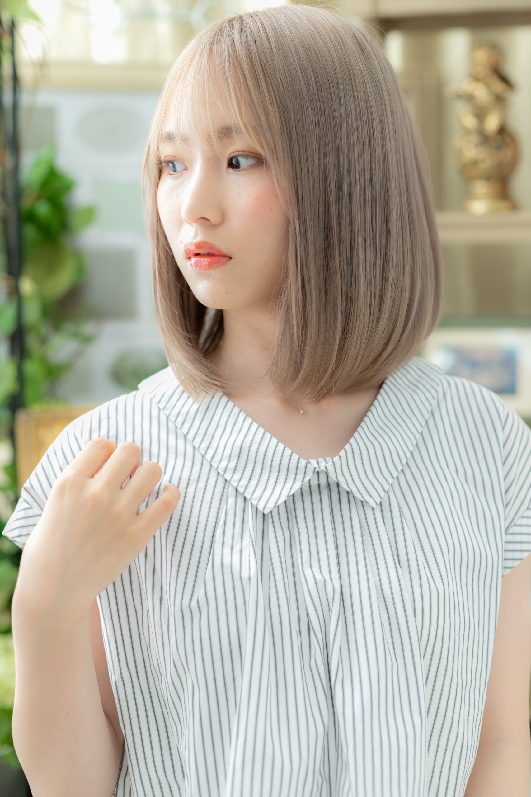 韓国風大人ハイライト小顔透けバングうる艶髪