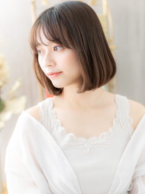 大人可愛いマロンベージュボブ20代30代