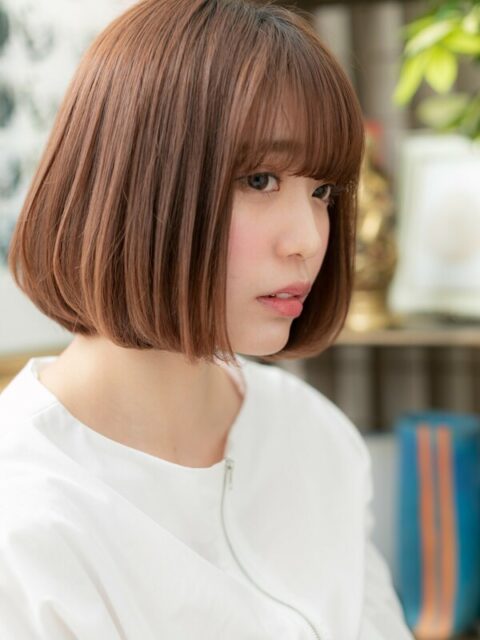 大人可愛いテラコッタ小顔ボブ20代30代