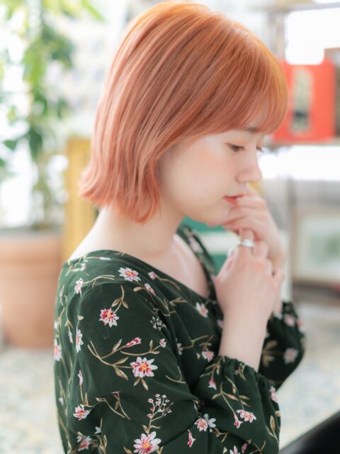 大人可愛いオレンジブラウン外ハネボブ20代30代