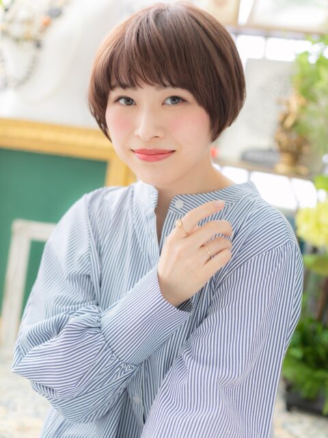 大人可愛いピンクブラウンマッシュボブ20代30代