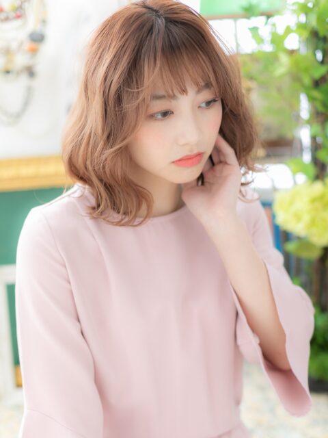 大人可愛いピンクブラウン小顔ミディアム20代30代