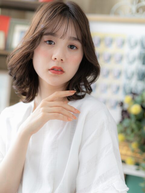 大人可愛い小顔Aラインボブ20代30代