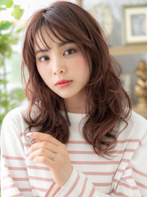 ミルクティーピンク韓国風レイヤーロング20代30代40代