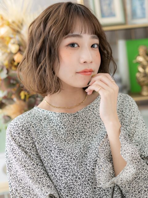 大人可愛い波巻きボブパーマボブ20代30代