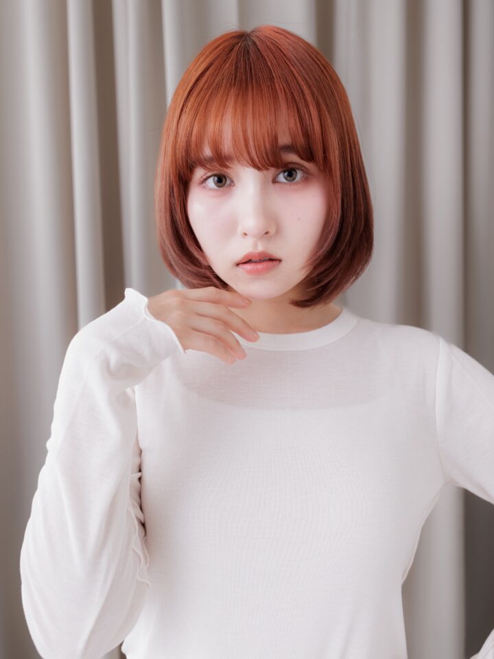 大人可愛いテラコッタ小顔ボブ20代30代