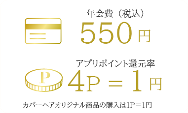 アプリポイント還元率｜4P=1円｜カバーヘアオリジナル商品の購入は1P=1円